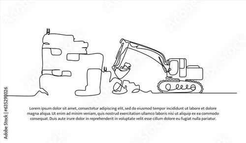 Excavator one continuous line design. Construction transport symbol vector. Decorative elements drawn on a white background.