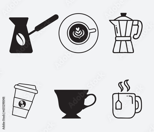 A set of vector silhouettes of coffee