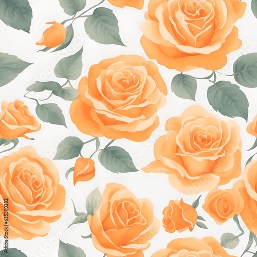 Orange Roses pattern. Watercolor floral pattern, tiles. White Background. © RM Creative