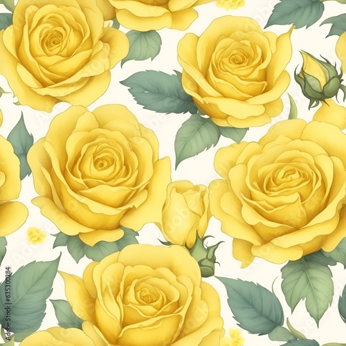 Yellow Roses pattern. Watercolor floral pattern  tiles.