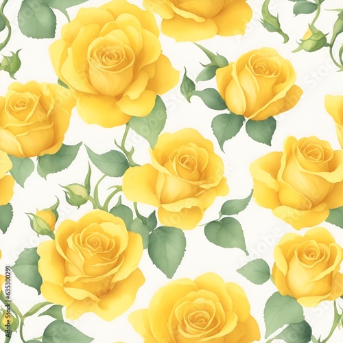 Yellow Roses pattern. Watercolor floral pattern, tiles. White Background.