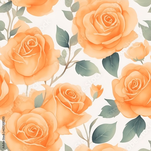 Orange Roses pattern. Watercolor floral pattern, tiles. White Background.
