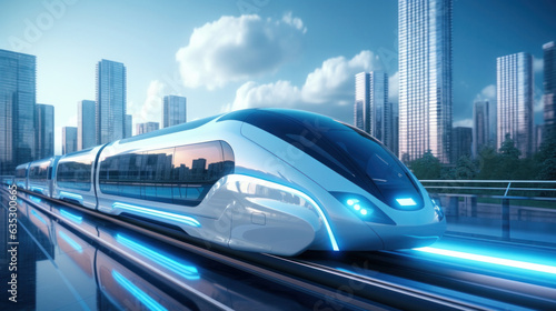 Futuristic train very fast driving. Futuristic city concept. © Pro Hi-Res