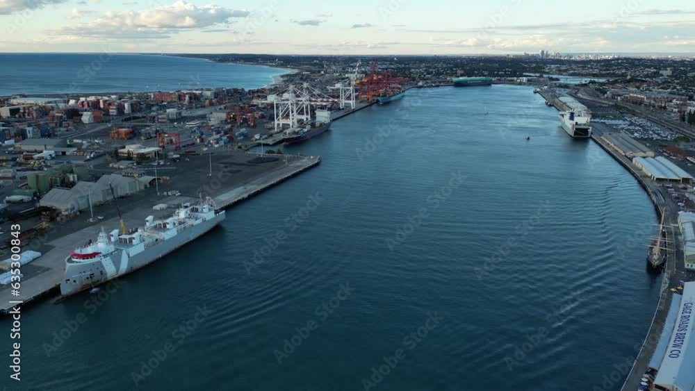 Aerial Shot Of Distinctive Port Area In Fremantle In Perth, Western Australia Aerial Shot Of Distinctive Port Area In Fremantle In Perth, Western Australia