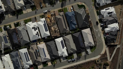 Top Down View Of Houses Roofs With Solar Panels, Perth City, Western Australia