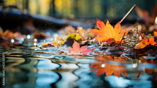 leaves reflected in water