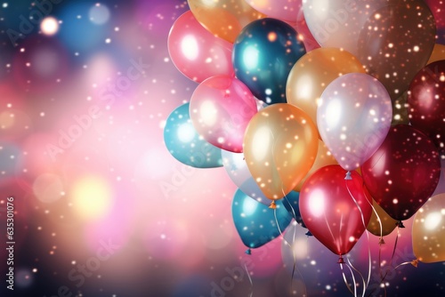 Colorful balloons with bokeh background, birthday celebration background