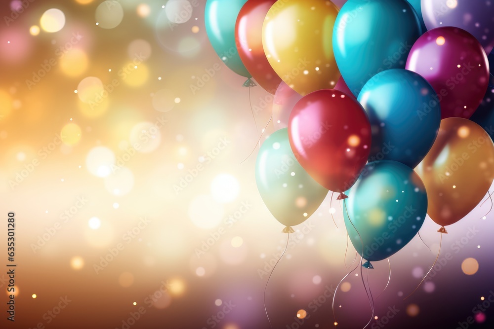Colorful balloons with bokeh background, birthday celebration background