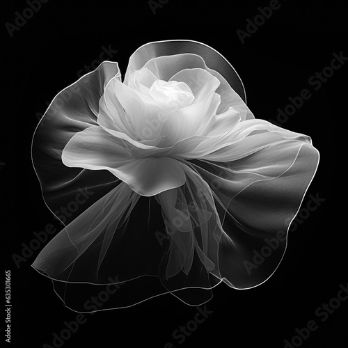 white rose with transparent white veil on black background