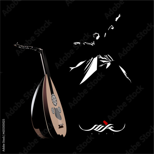 Sufi vector illustration: Dervish dancing in circles in the dark. 