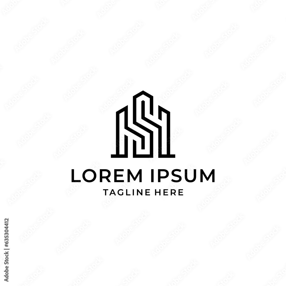 s h sh hs initial construction building logo design vector template s h sh hs initial construction building logo design vector template