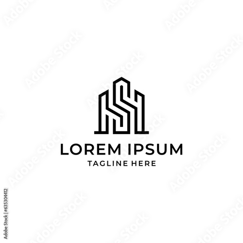 s h sh hs initial construction building logo design vector template