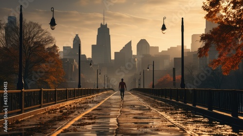 a man running in the bridge city