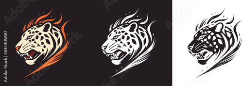Logo design of a angry tiger, tiger head tattoo design black and white, t-shirt tattoo design of tiger