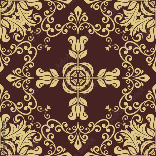 Orient vector classic pattern. Seamless abstract background with vintage elements. Orient brown and golden pattern. Ornament for wallpapers and packaging