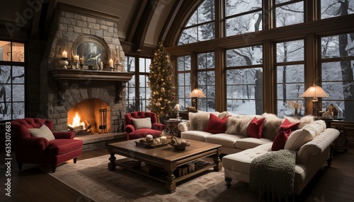 living room with fireplace at christmas © Isidro