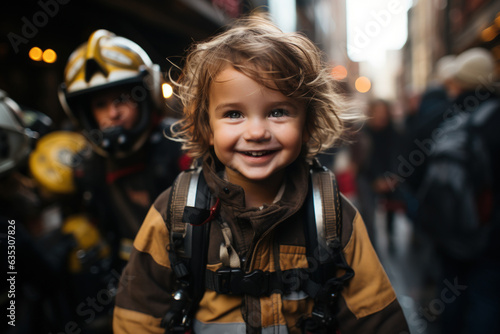 Dream job of fire fighter kid background. Generative ai.