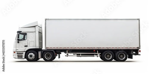 Freight truck on white background isolated. Mighty Journey of Symbol of Global Transportation