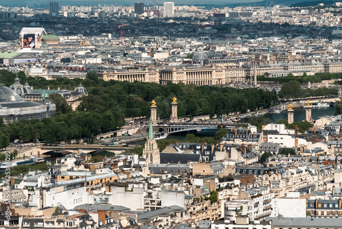 Fototapeta Naklejka Na Ścianę i Meble -  Panoramic Paris from Eiffel Tower and view of the Seine River. Paris, France. 