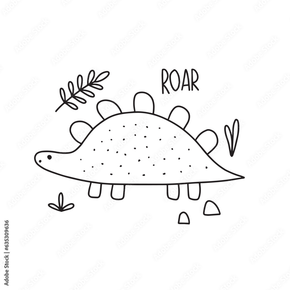 Naklejka premium Poster with cute dinosaur. Doodle style vector illustration for your design.