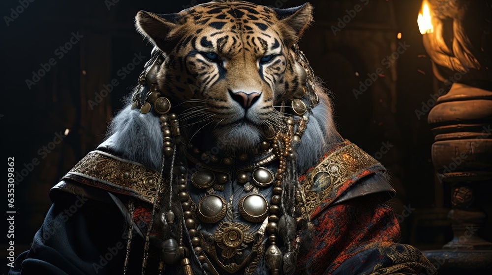 cheetah energetic nobleman, digital art illustration, Generative AI