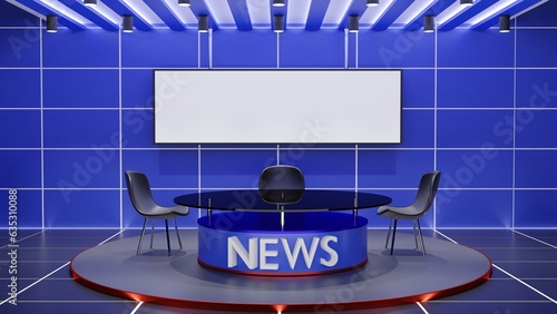 glass table and lcd background in the news studio room.3d rendering. 