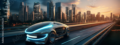 futuristic self driving car in highway  futuristic concept  ultra HD  modern city