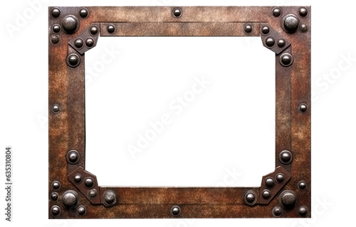 PNG Old metal frame with rivets, High resulotion old steel photo frame. Generative ai photo