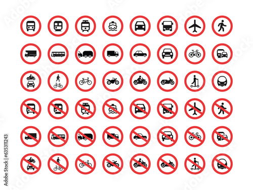 Traffic Signs Pack Set. All allow and prohibition traffic signs vector icon. Set of transportation icon with simple line design. Icon set of city transport. Vector.