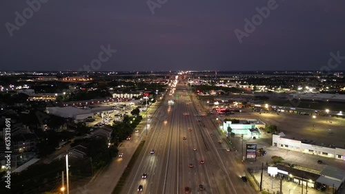I45 Dallas Texas aerial drone video at night photo
