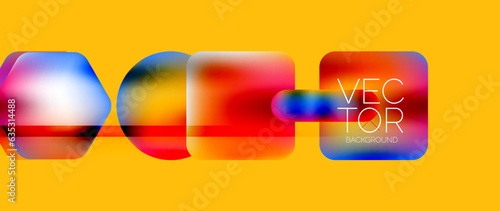 Dynamic bright colorful geometric elements with fluid gradients, lights, shadows blend in a minimal backdrop, creating captivating composition
