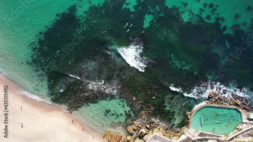 Top Down view of Ocean Swimming Pool and Beach