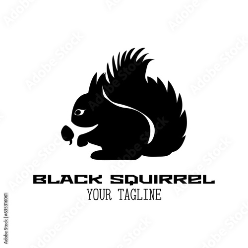 Black squirrel with acorn logo with text on white background