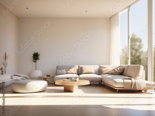 A minimalist living room embraces simplicity  featuring clean lines  neutral colors  uncluttered spaces  and essential furnishings for a serene and elegant atmosphere