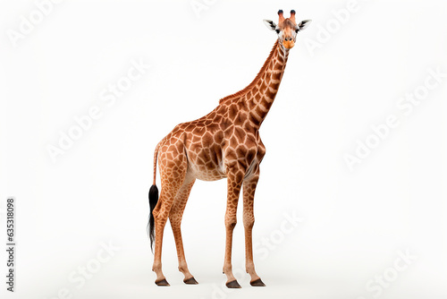 Giraffe isolated on white background. Animal right side portrait.