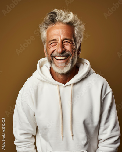 Handome senior man smiling wearing white sweatshirt isolated , Created with Generative Ai Technology
