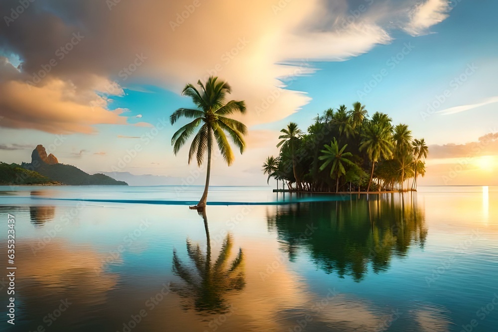beach with palm trees generated by AI technology beach with palm trees generated by AI technology