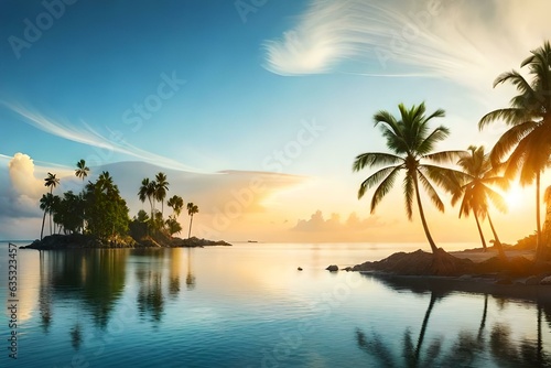 beach with palm trees generated by AI technology