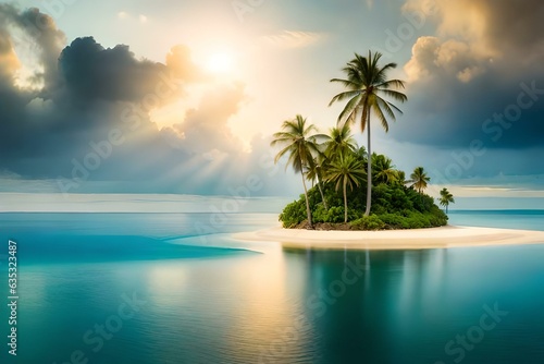 beach with palm trees generated by AI technology