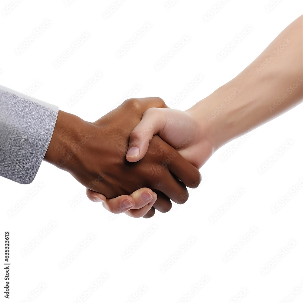 Two hands shaking hands on clear background, a sign of approval, respect, familiarity or culture of a country. Generative AI. Two hands shaking hands on clear background, a sign of approval, respect, familiarity or culture of a country. Generative AI.