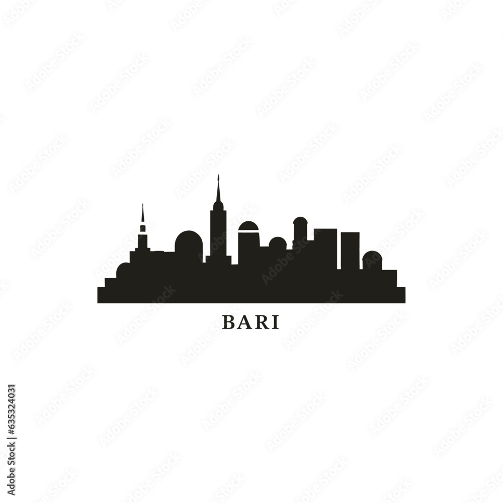 Italy Bari cityscape skyline city panorama vector flat modern logo icon. Puglia region emblem idea with landmarks and building silhouettes, isolated black and white clipart
