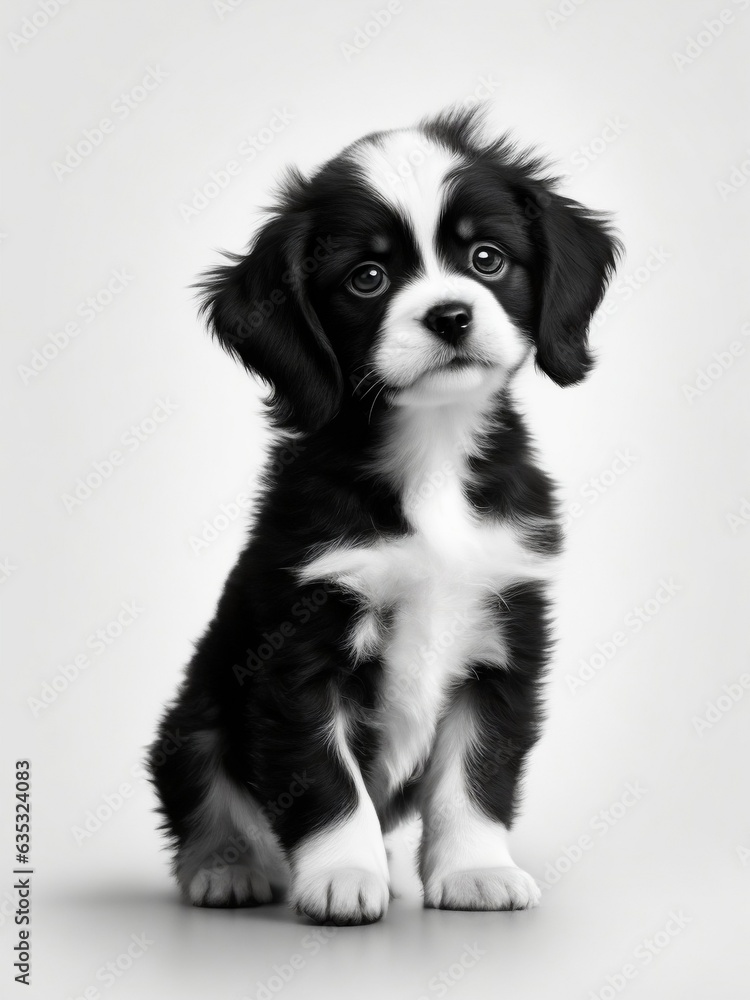 Black and white background cute puppy