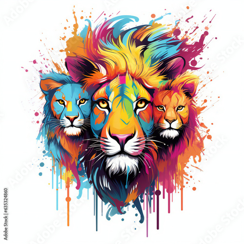 animals illustration tshirt design with colorful splash