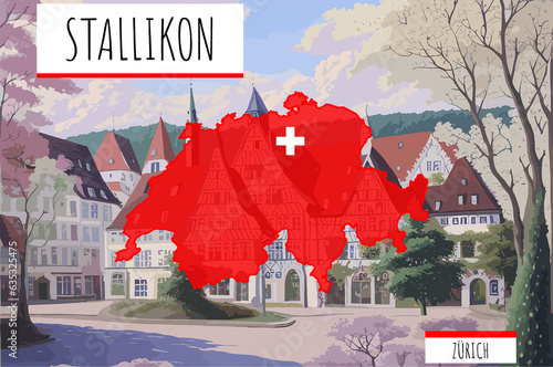 Stallikon on a Swiss map with a scene in Switzerland photo