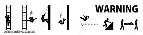 warning signs, falling from a height, accident icon, safety illustration, stick figure man
