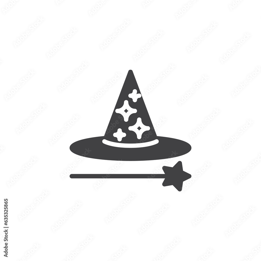 Fototapeta premium Magic wand and hat vector icon
