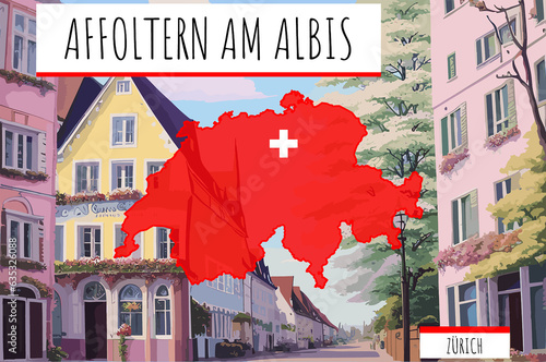 Affoltern am Albis on a Swiss map with a scene in Switzerland