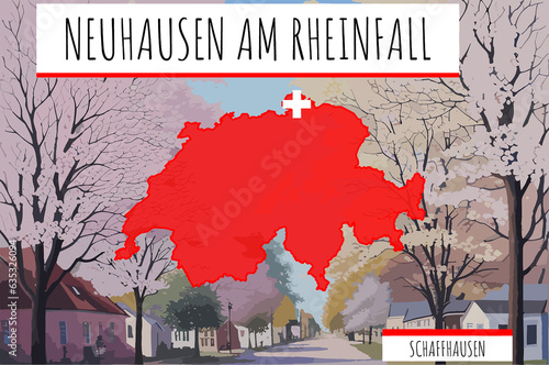 Neuhausen am Rheinfall on a Swiss map with a scene in Switzerland