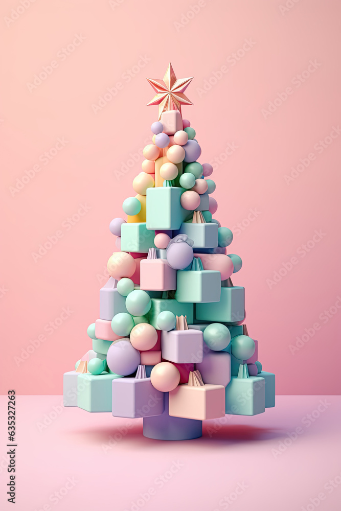 Christmas tree 3D gradient pastel background Christmas tree 3D gradient pastel background