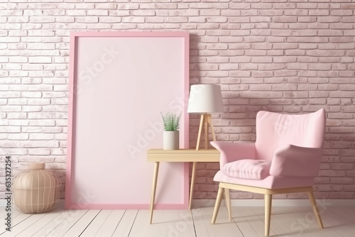 Print frame mockup in feminine pink design room